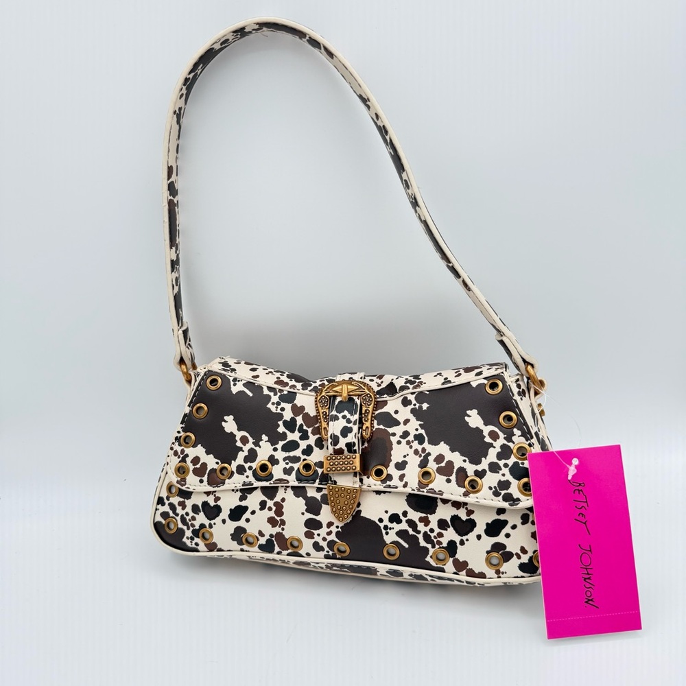 Betsey Johnson Cow Print Buckle Purse Hand Bag New with Tags